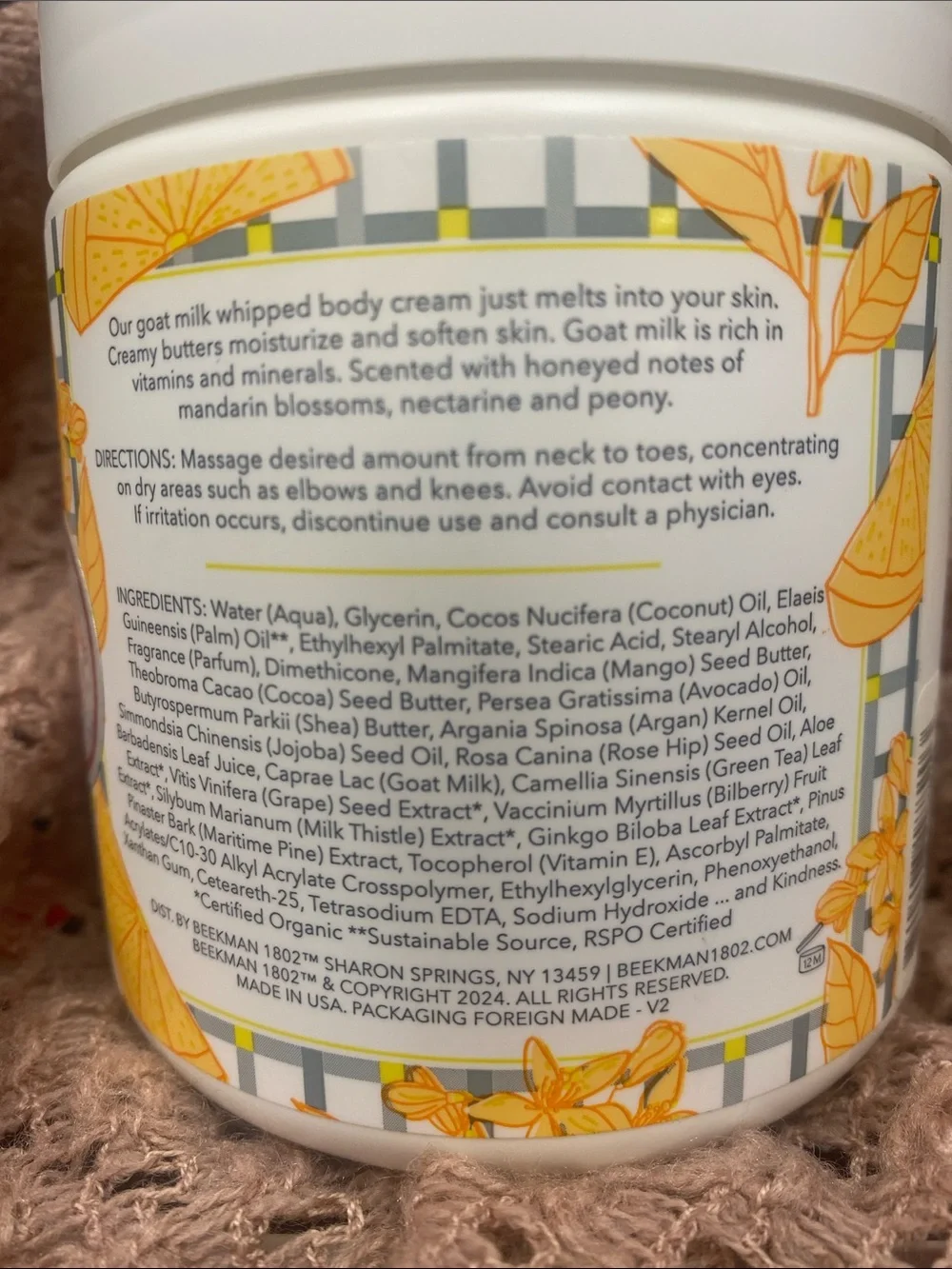Beekman 1802 Honey & Orange Blossom Whipped Body Cream - White/Orange
